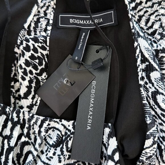 BCBGMaxAzria BCBG Black White Combo Pleated Peplum Smocked Waist Top NWT NEW S - Picture 5 of 5